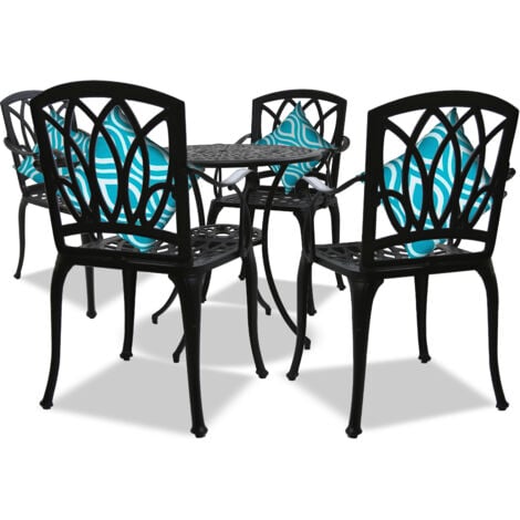 Homeology POSITANO Luxurious Garden & Patio Table & 4 Large Chairs with Armrests Cast Aluminium Bistro Set - Black