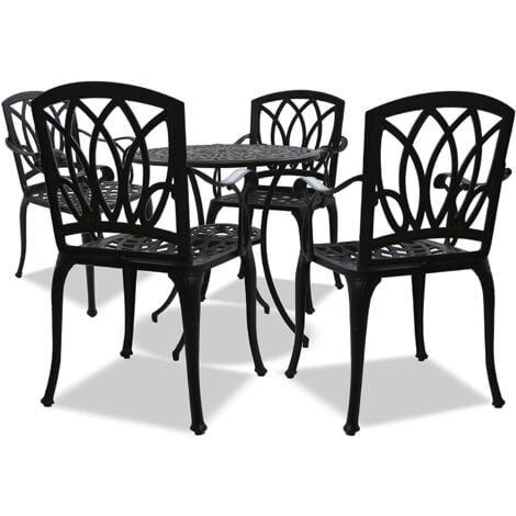 Homeology POSITANO Luxurious Garden & Patio Table & 4 Large Chairs with Armrests Cast Aluminium Bistro Set - Black