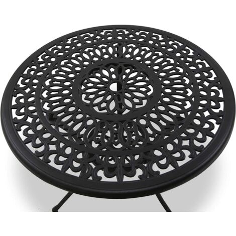 Homeology POSITANO Luxurious Garden & Patio Table & 4 Large Chairs with Armrests Cast Aluminium Bistro Set - Black