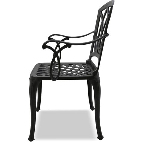 Homeology POSITANO Luxurious Garden & Patio Table & 4 Large Chairs with Armrests Cast Aluminium Bistro Set - Black