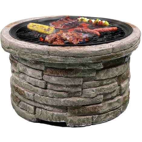 Homeology Fireology SAMUI Beige Majestic Garden & Patio Heater Fire Pit Brazier and Barbecue with Eco-Stone Finish