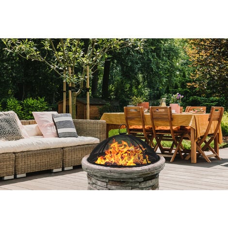 Homeology Fireology SAMUI Beige Majestic Garden & Patio Heater Fire Pit Brazier and Barbecue with Eco-Stone Finish