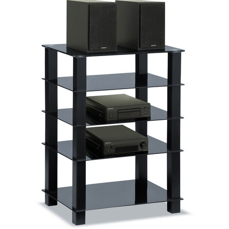 Centurion Supports TRINITY Gloss Black 5 Shelf with Black Legs Flat Screen TV Rack Glass Stand (1/5)