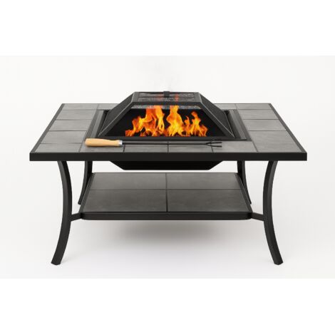 Homeology SHANGO Prime Multi-Functional Black with Ceramic Tiles Outdoor Garden & Patio Fire Pit / Coffee Table / Ice Bucket / Barbecue