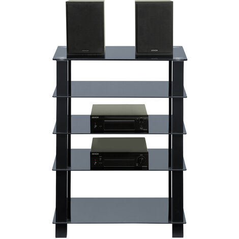 Homeology TRINITY Gloss Black 5 Shelf with Black Legs Flat Screen TV Rack Glass Stand (1/5)