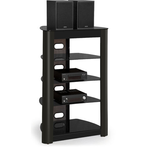 Centurion Supports Zinnia 5-Shelf Black Glass with Gloss Black Fascia Flat Screen TV / Hi-Fi / AV Rack Glass Stand (1/5)