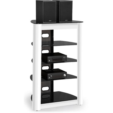 Centurion Supports ZINNIA 5-Tier Black Glass Shelves with Gloss White Fascia Entertainment Media Audio Rack (1/5)