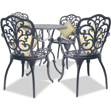 Centurion Supports BANGUI Luxurious Garden & Patio Table & 4 Large Chairs with Armrests Cast Aluminium Bistro Set Grey (1/5)