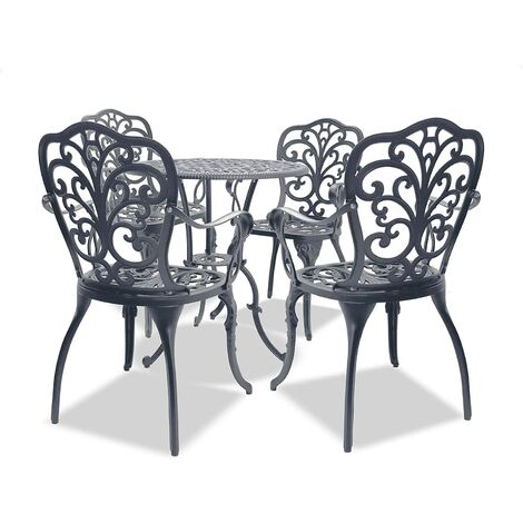 Homeology BANGUI Luxurious Garden & Patio Table & 4 Large Chairs with Armrests Cast Aluminium Bistro Set - Grey (1/5)