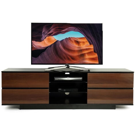 Homeology Avitus Premium High Gloss Black with 4-Walnut Drawers & 3-Shelf 32"-65" LED/OLED/LCD TV Cabinet
