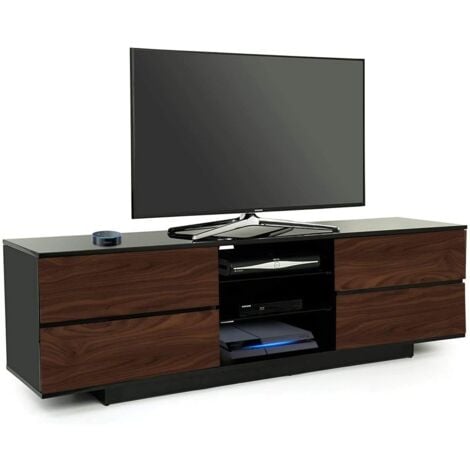 Homeology Avitus Premium High Gloss Black with 4-Walnut Drawers & 3-Shelf 32"-65" LED/OLED/LCD TV Cabinet