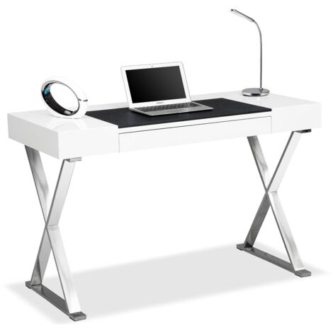 Centurion Supports ADONIS Gloss White and Chrome Ergonomic Home Office Luxury Computer Desk (1/5)