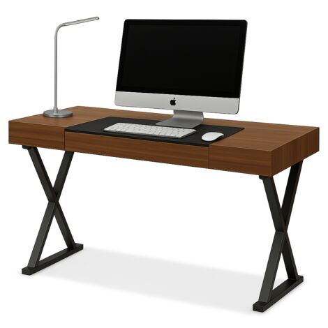 Homeology ADONIS Walnut with Matte Black Legs Ergonomic Home Office Luxury Desk (1/4)