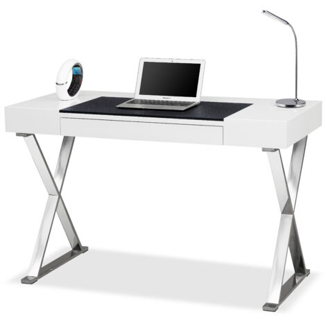Homeology ADONIS Gloss White and Chrome Ergonomic Home Office Luxury Workstation Desk (1/5)