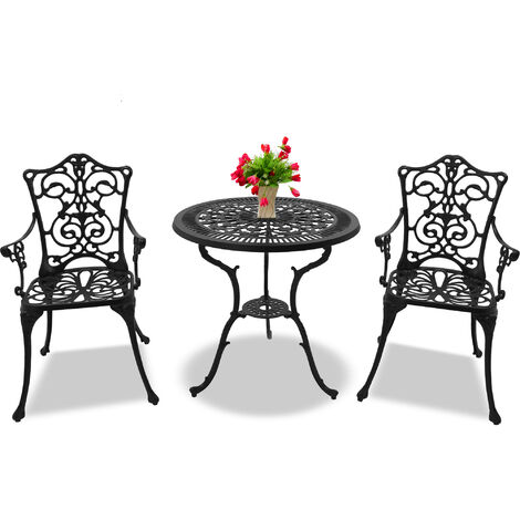 Centurion Supports TABREEZ Garden & Patio Table & 2 Large Chairs with Armrests Cast Aluminium Bistro Set - Black (1/5)