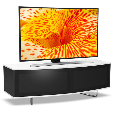 Centurion Supports Caru Gloss Black and Gloss White Beam-Thru Remote Friendly Super-Contemporary "D" Shape Design 32"-65" LED/ OLED / LCD TV Cabinet (1/5)