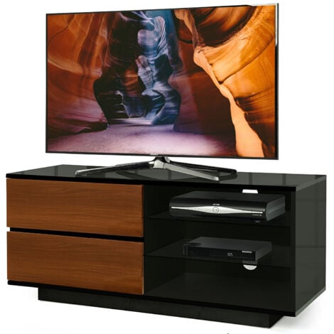 Homeology Gallus Gloss Black with 2-Walnut Drawers & 3-Shelf 32"-55" LED/ LCD / Plasma Cabinet TV Stand