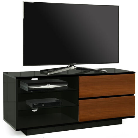 Homeology Gallus Gloss Black with 2-Walnut Drawers & 3-Shelf 32"-55" LED/ LCD / Plasma Cabinet TV Stand
