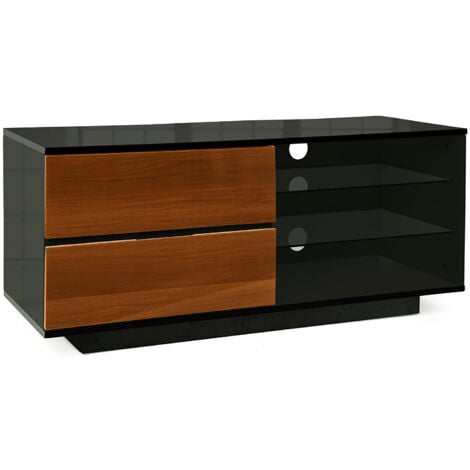Homeology Gallus Gloss Black with 2-Walnut Drawers & 3-Shelf 32"-55" LED/ LCD / Plasma Cabinet TV Stand