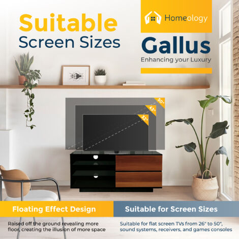 Homeology Gallus Gloss Black with 2-Walnut Drawers & 3-Shelf 32"-55" LED/ LCD / Plasma Cabinet TV Stand