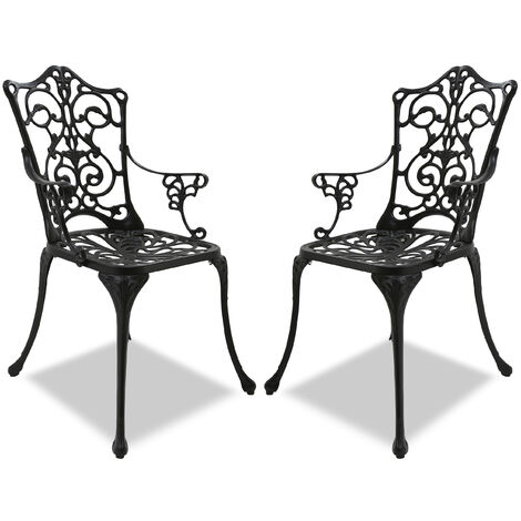 Homeology Tabreez 2-Large Garden & Patio Bistro Chairs with Armrests in Cast Aluminium Black (1/5)