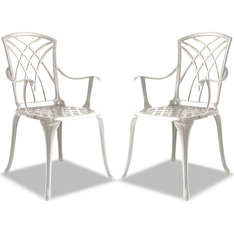 Homeology Oshowa 2-Large Garden & Patio Bistro Chairs with Armrests in Cast Aluminium White (1/5)