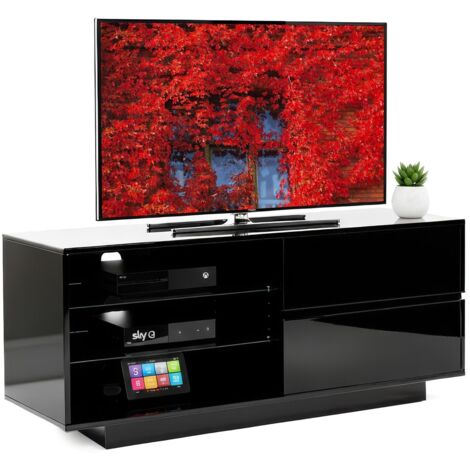 Centurion Supports Gallus High Gloss Black with 2-Gloss Black Drawers & 3-Shelf 32"-55" LED/ OLED / LCD TV Cabinet - FULLY ASSEMBLED (1/5)