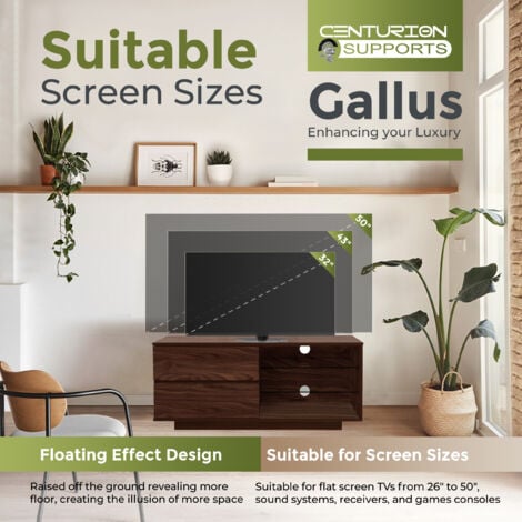 Centurion Supports Gallus Premium High Gloss Walnut with 2-Walnut Drawers & 3-Shelf 32"-55" LED/ OLED / LCD TV Cabinet - FULLY ASSEMBLED
