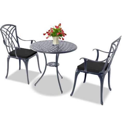 Homeology OSHOWA Grey Aluminium Weatherproof Outdoor Table and 2 Chairs Bistro Set with Black Cushions (1/5)