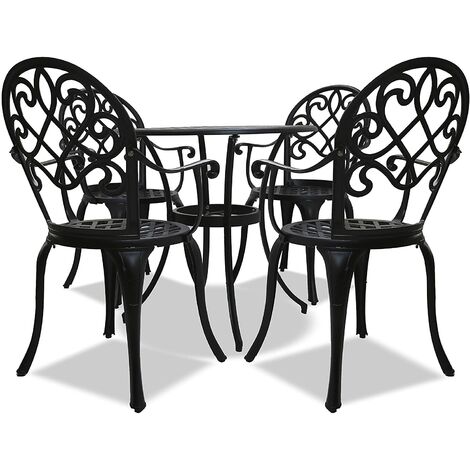 Centurion Supports PREGO Luxurious Garden & Patio Table & 4 Large Chairs with Armrests Cast Aluminium Bistro Set - Black (1/5)