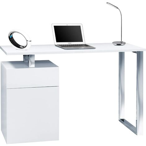 Homeology CALISTA Gloss White with Brushed Steel Legs Contemporary Home Office Computer Desk (1/5)