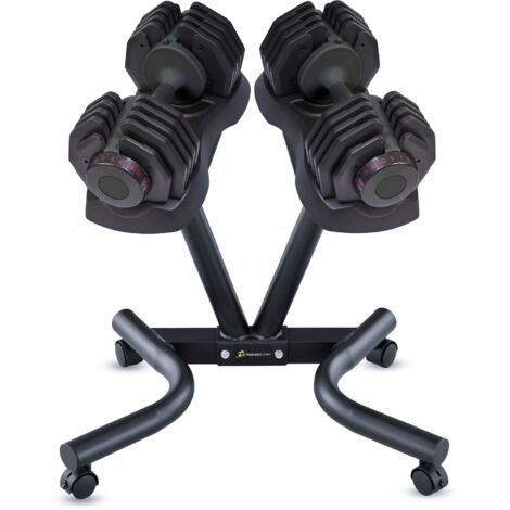Strongology Durable Steel Universal Dumbbell Floor Stand, Space Saver Weights Rack with 2 x 40kg Adjustable Dumbbells (1/5)