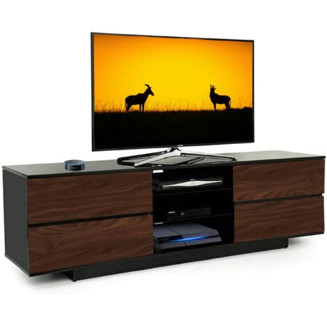 Centurion Supports Avitus Walnut Black, Gloss Black with 4-Walnut Drawers & 3-Shelf 32"-65" LED/ LCD / Plasma TV Stand