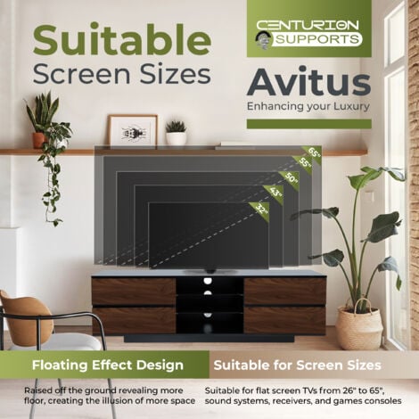 Centurion Supports Avitus Walnut Black, Gloss Black with 4-Walnut Drawers & 3-Shelf 32"-65" LED/ LCD / Plasma TV Stand