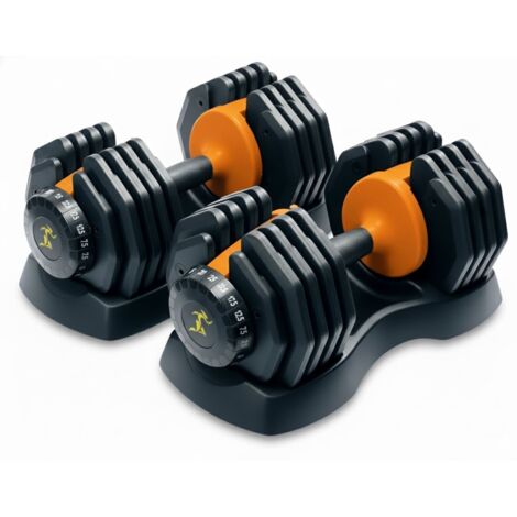 Strongology Home Fitness Black and Orange Adjustable Smart Dumbbells from 2.5kg upto 25kg Training Weights