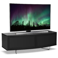 Centurion Supports Caru Gloss Black Beam-Thru Remote Friendly Super-Contemporary "D" Shape Design 32"-65" LED/ OLED / LCD TV Cabinet