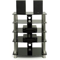 Homeology Galago 5-Shelf Premium Gloss Black Glass with Silver Legs AV Rack
