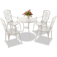Homeology OSHOWA Luxurious Garden & Patio Table & 4 Large Chairs with Armrests Cast Aluminium Bistro Set - White