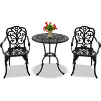 Centurion Supports BANGUI Garden & Patio Table & 2 Chairs Cast Aluminium Bistro Set - Black
