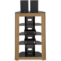 Homeology ZINNIA Black Glass Shelves with Oak Fascia 5-Shelf AV Rack Entertainment Unit Stand