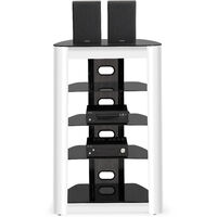 Homeology ZINNIA 5-Tier Black Glass Shelves with Gloss White Facia Entertainment Unit Audio Rack Stand