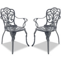 Homeology Bangui 2-Large Garden & Patio Chairs with Armrests in Cast Aluminium Grey
