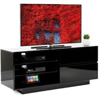 Centurion Supports Gallus High Gloss Black with 2-Gloss Black Drawers & 3-Shelf 32"-55" LED/ OLED / LCD TV Cabinet - FULLY ASSEMBLED