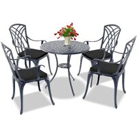 Centurion Supports OSHOWA Luxurious Garden & Patio Table & 4 Large Chairs with Armrests Cast Aluminium Bistro Set - Grey with Black Cushions