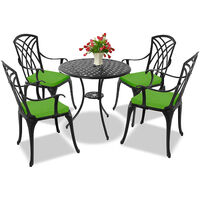 Centurion Supports OSHOWA Garden & Patio Table & 4 Large Chairs with Armrests Cast Aluminium Bistro Set - Green cushions