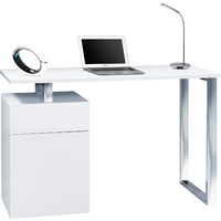 Homeology CALISTA Gloss White with Brushed Steel Legs Contemporary Home Office Computer Desk
