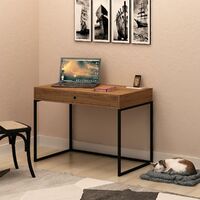 Ramirez Computer Desk, Writing Desk for Study, Office Desk with Drawer, Home Office, Living Room, Bedroom, Study, Simple Assembly, Metal, Industrial Design, Rustic Brown Oak - Oak