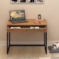 Ramirez Computer Desk, Writing Desk for Study, Office Desk with Drawer, Home Office, Living Room, Bedroom, Study, Simple Assembly, Metal, Industrial Design, Rustic Brown Oak - Oak