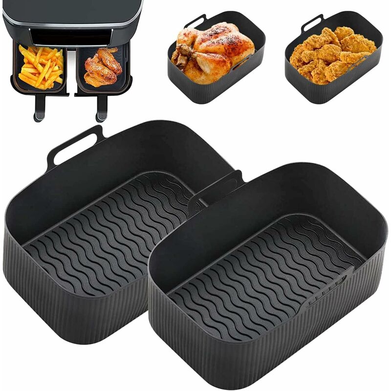 Round 2 Layer Air Fryer Silicone Basket Reusable Foldabl Air Fryer Mold  Liner Tray(Gray)