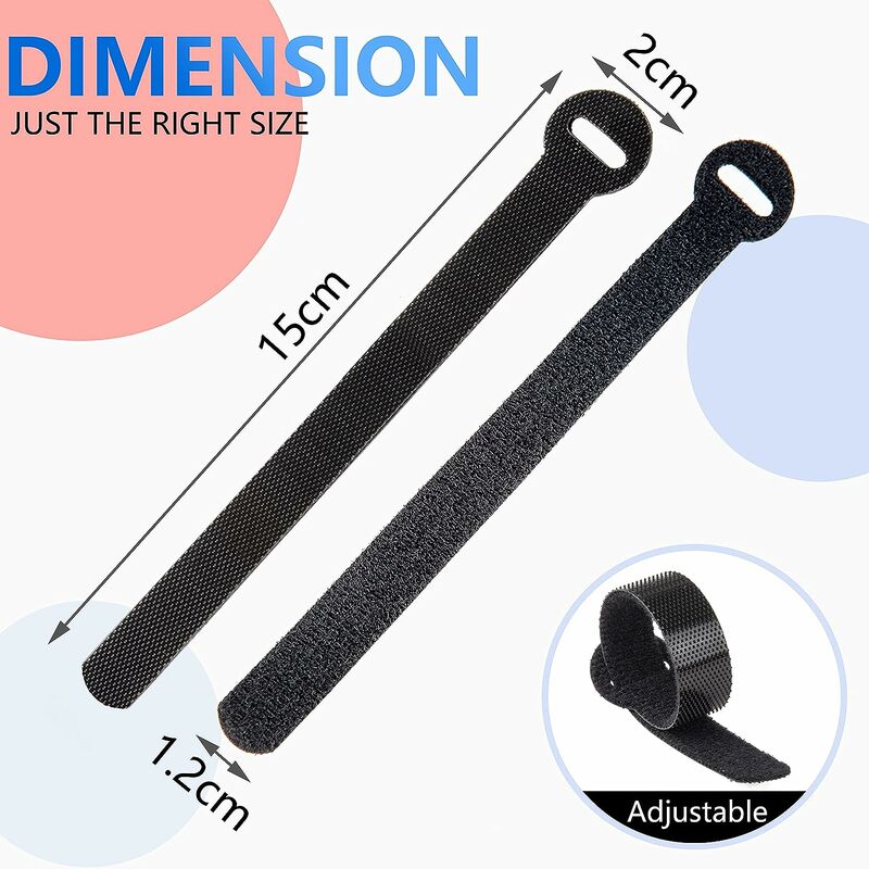 120 x Reusable Velcro Cable Ties, Adjustable Cable Velcro Straps, Strong  Hook and Loop Velcro Straps with Buckle for TV Cable, PC Cable and Desk  Organisation 